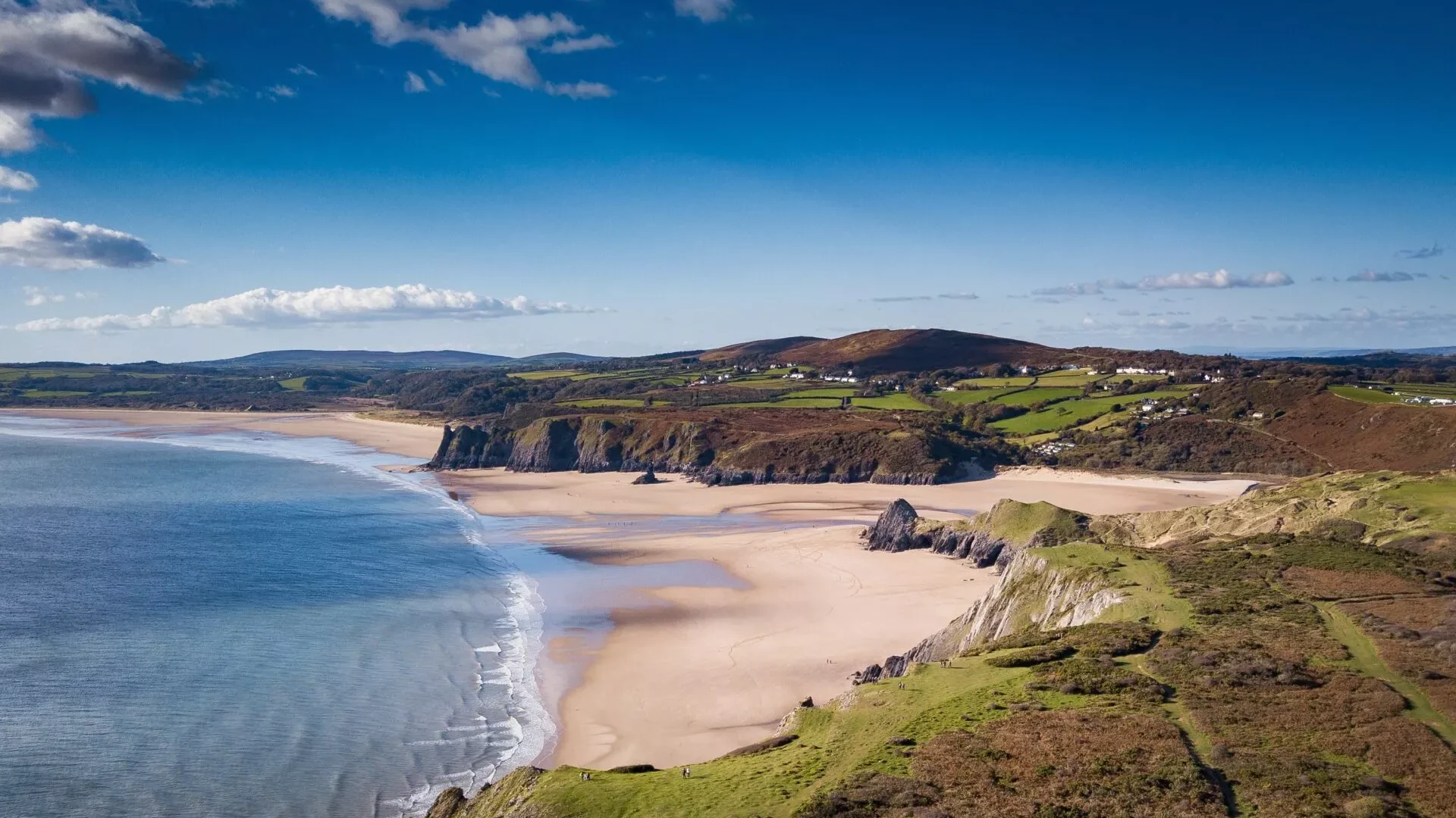 Three Cliffs Bay Gower Peninsula Wales Great Britain Aerial View