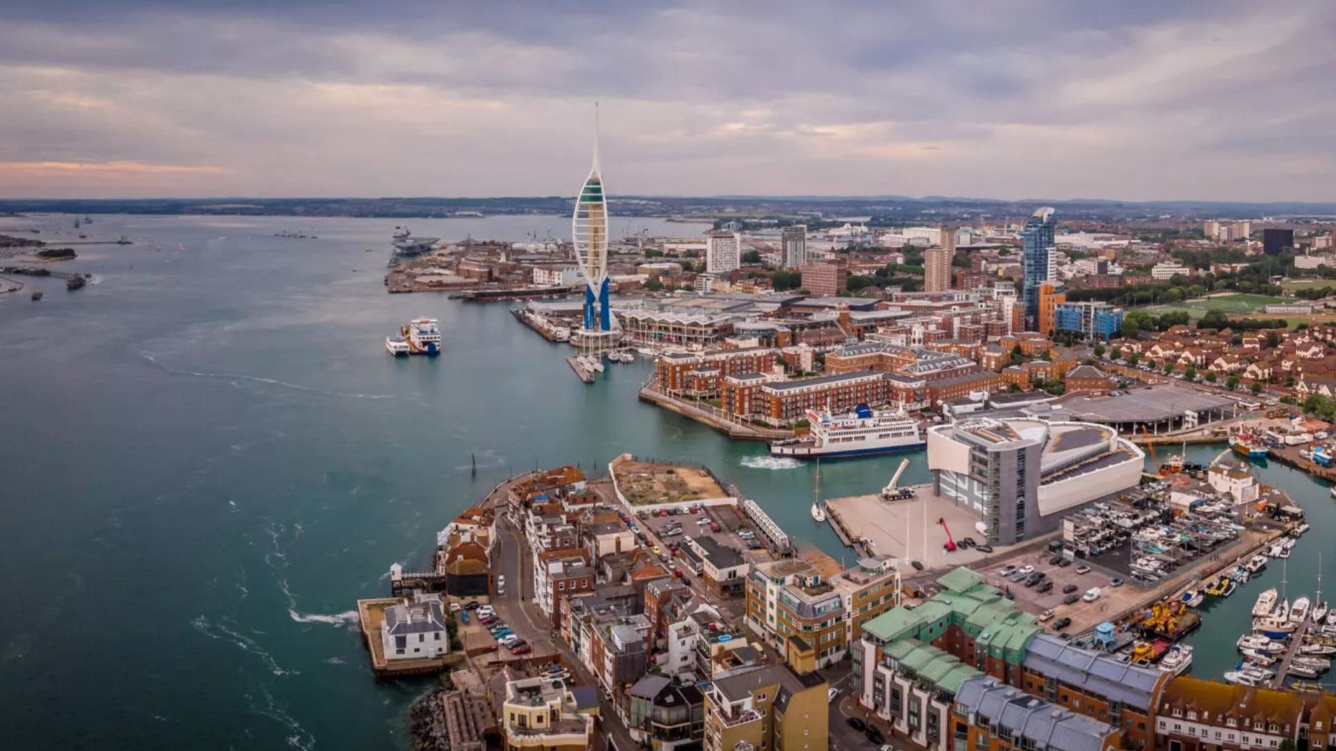Aerial View Of Portsmouth In The Evening, UK