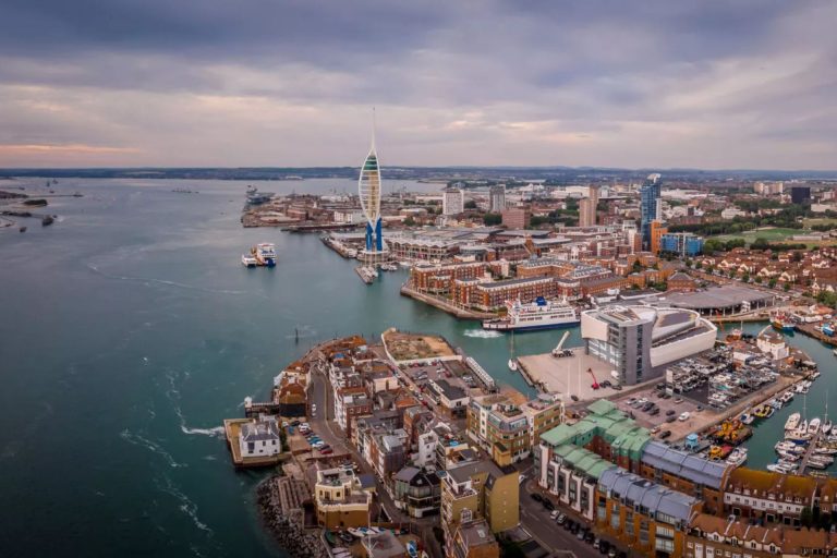 Aerial View Of Portsmouth In The Evening, UK