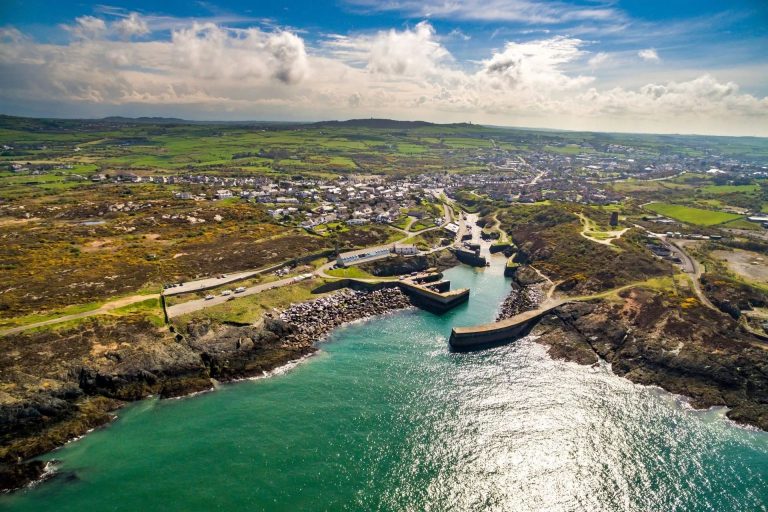 Aerial view of Amlwch Harbour on Anglesey, North Wales, UK