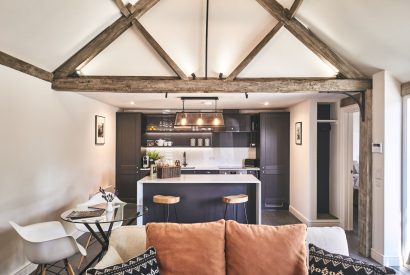 The open plan kitchen and living room at The Stables, Cotswolds