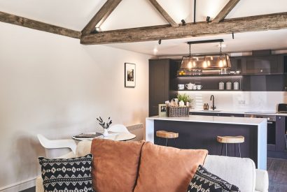The open plan living room and kitchen at The Stables, Cotswolds