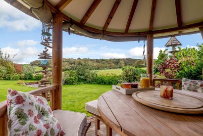 The garden view at Slate Beach House, Anglesey