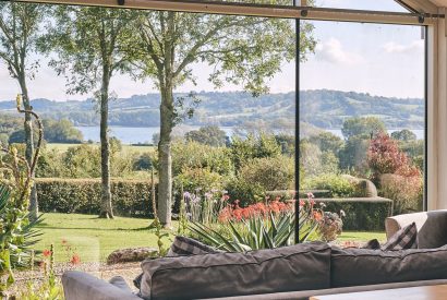 The garden view from Shepherd's Lakeview, Somerset