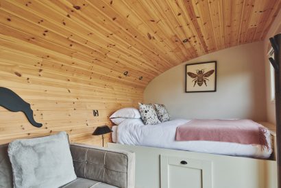 The bed at Peak Cabin, Peak District