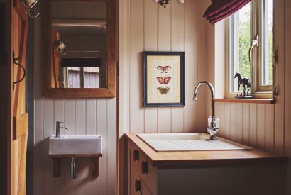 The kitchen and bathroom sink at Eagles Hut, Peak District