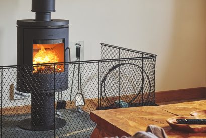 The log burner at Barn Owl Lodge, Peak District