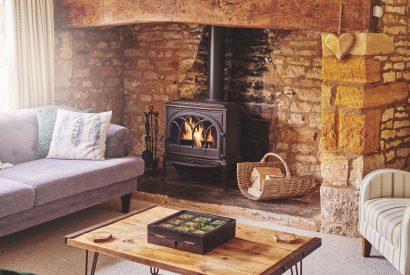 The log burner at Church View Cottage, Cotswolds