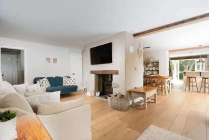 The open plan living space at Daydreamer Cottage, Cornwall