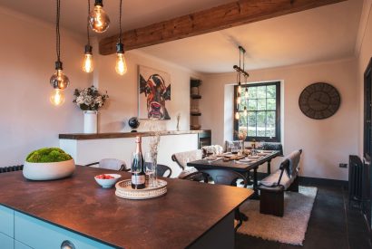 The kitchen and dining room at Padstone Farmhouse, Cornwall