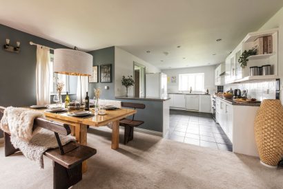The kitchen and dining area at Padstone Manor, Cornwall