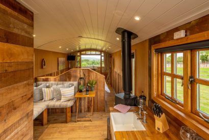 The living room at Ashwood Shepherd's Hut, Worcestershire