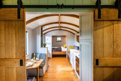 The living space at Monkwood Shepherd's Hut, Worcestershire