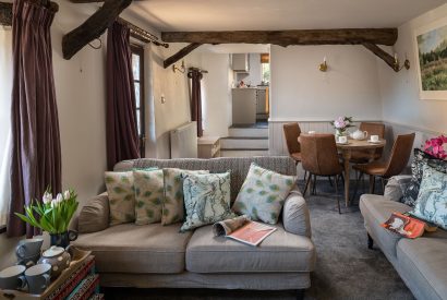 The living and dining room at Rosefinch Cottage, Devon