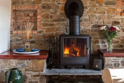 The log burner at Partridge House, Devon