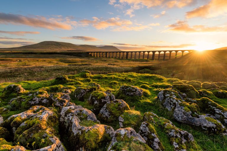 Gorgeous Golden Light As The Sun Sets Behind The Ribblehead Viad