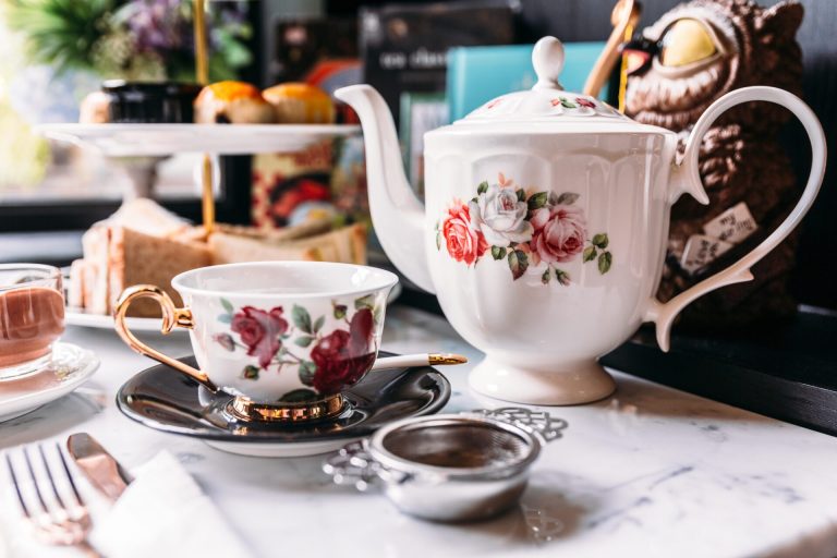 English Vintage Porcelain Roses Tea Sets Including Teapot, Tea C