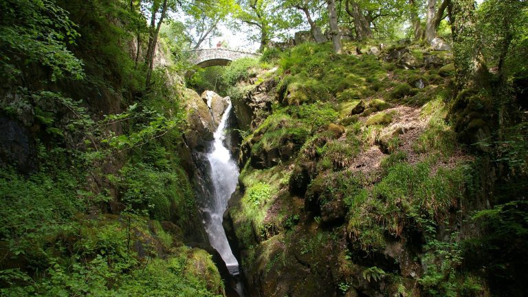 Bridge over a waterfall in Aira Force, Lake District