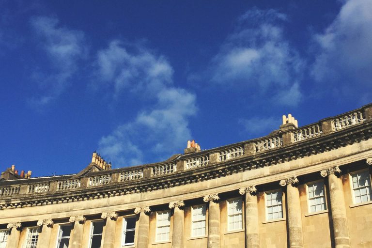 The top of a row of houses in Bath