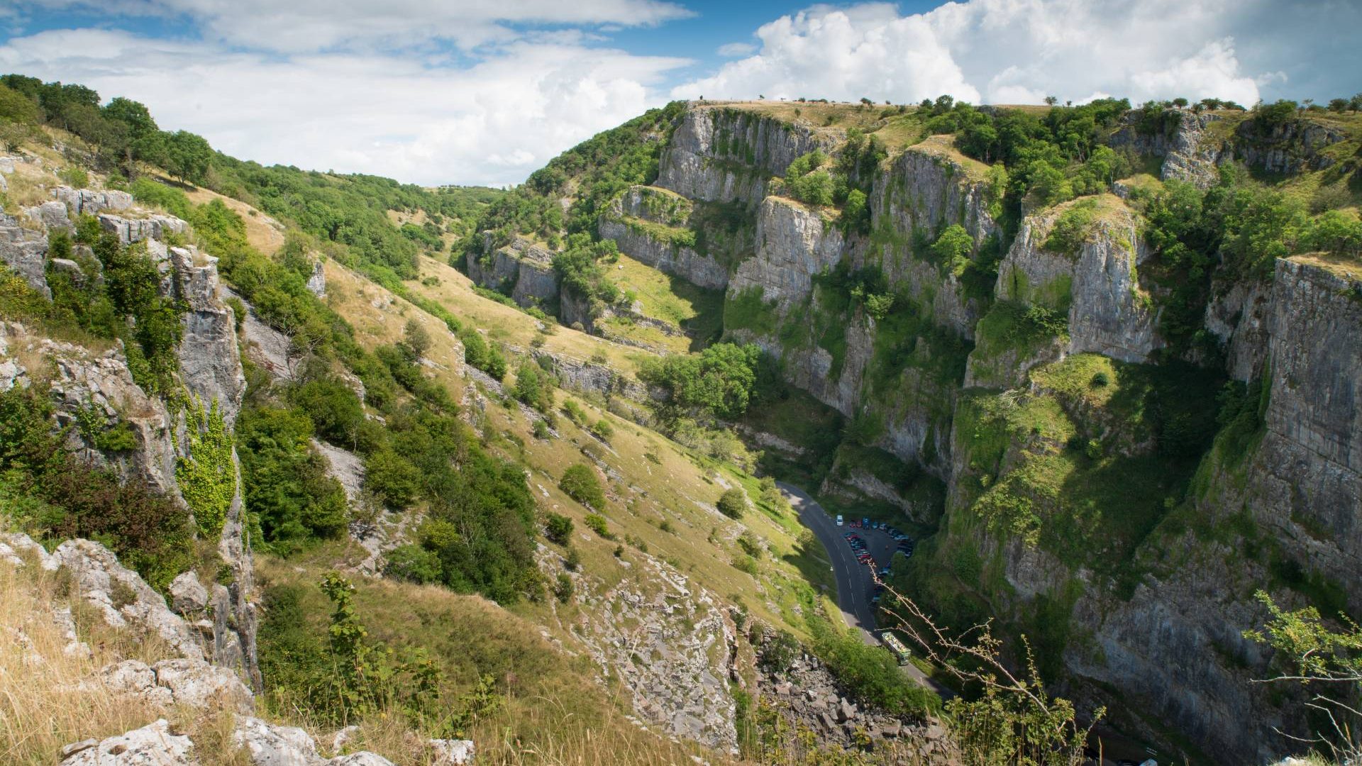 Ariel view of Cheddar Gorge rocks in Mendip Hills area in Somerset