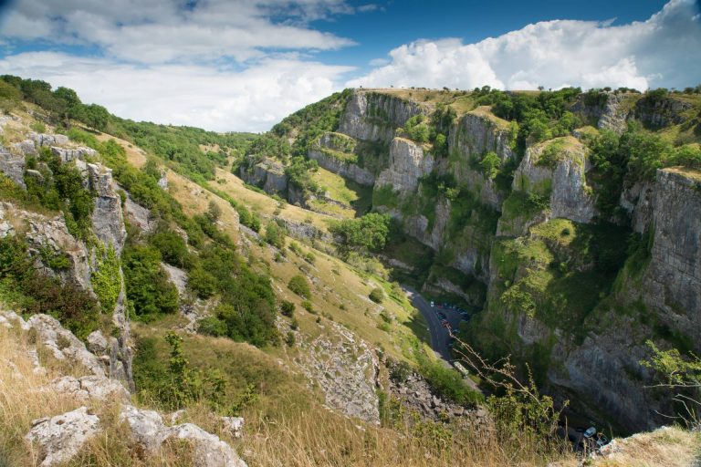 Ariel view of Cheddar Gorge rocks in Mendip Hills area in Somerset