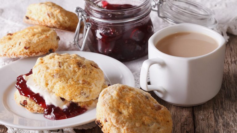 Cream Tea with scones and a cup of tea