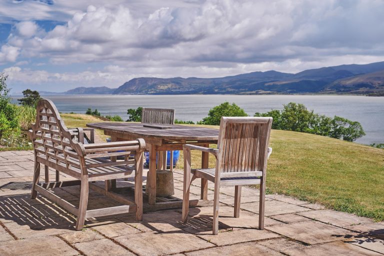 Patio Table With View Of Menai Strait From Seaview On Anglesey