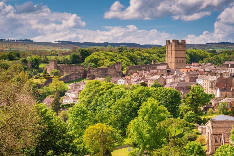 Richmond Castle Skyline / The Market Town Of Richmond Is Sited At The Very Edge Of The North Yorkshire Dales, On The Banks Of River Swale