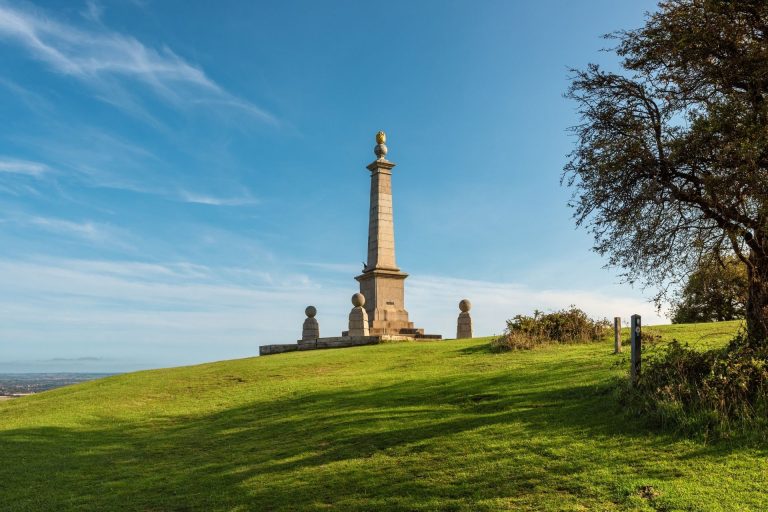 A monument at the top of Coombe Hill, looking out over the Buckinghamshire countryside in Chiltern Hills