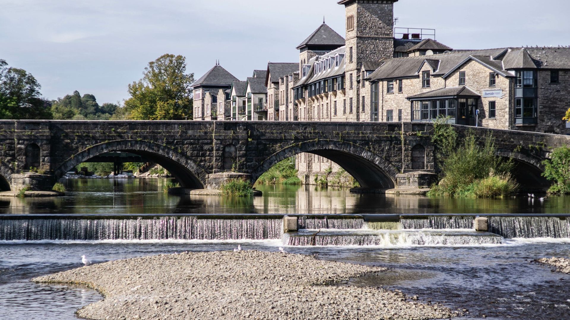 Weir On The River Kent In Kendal In Cumbria
