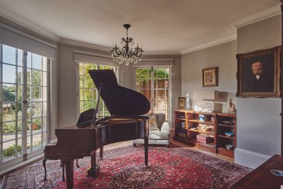 The grand piano at Roupel Hall, Devon