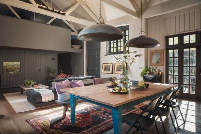 The dining and living space at Redbrick Loft, Devon
