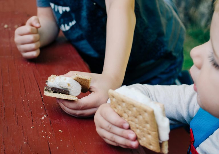 Two children holding s'mores