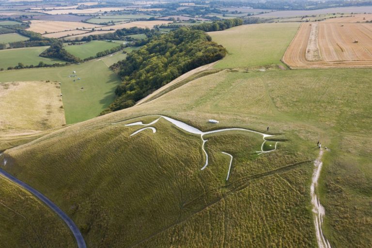 Uffington White Horse carving of the white horse etched into the hillside in the Chiltern Hills