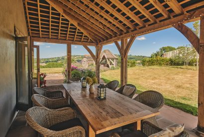 The outdoor dining room at Ridge Farmhouse, Herefordshire