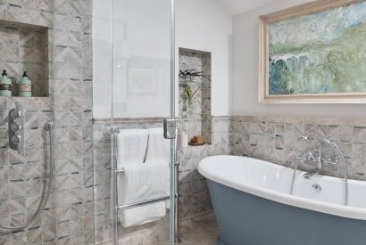 The bathroom with ensuite at Beatrix Cottage, Lake District