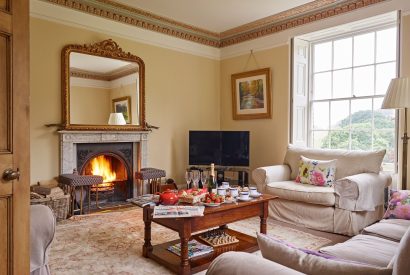 The living room with fire place at Georgian House, Devon