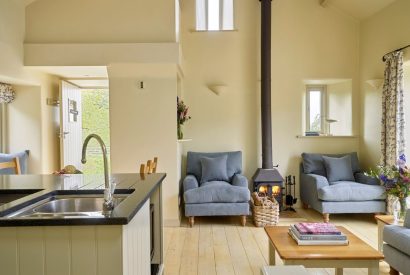The open plan living space at Harberton Cottage, Devon