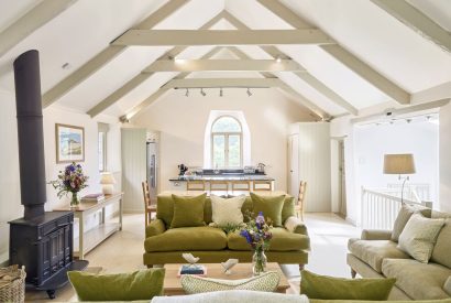 The open plan living and kitchen space at Fern House, Devon