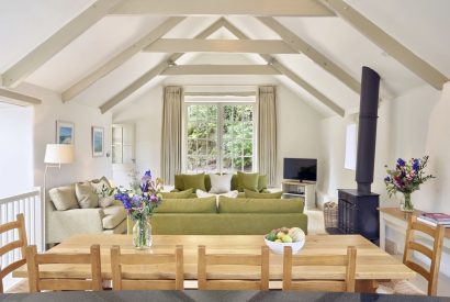 The open plan living space at Fern House, Devon