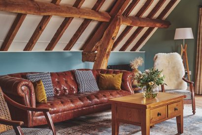 The Chesterfield sofa in the living room at Hay Bale Cottage, Worcestershire