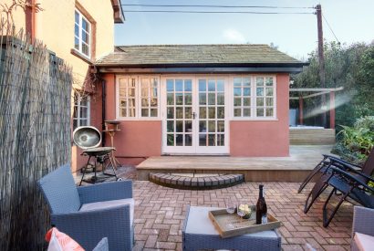 The outdoor seating area at White Cross Cottage, Devon