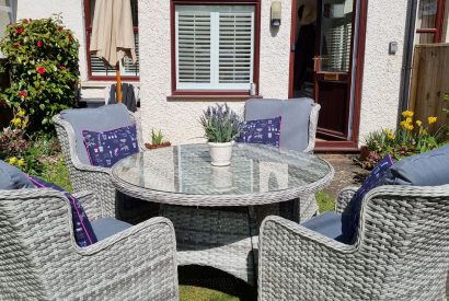 The outdoor dining table at Leatside Cottage, Somerset