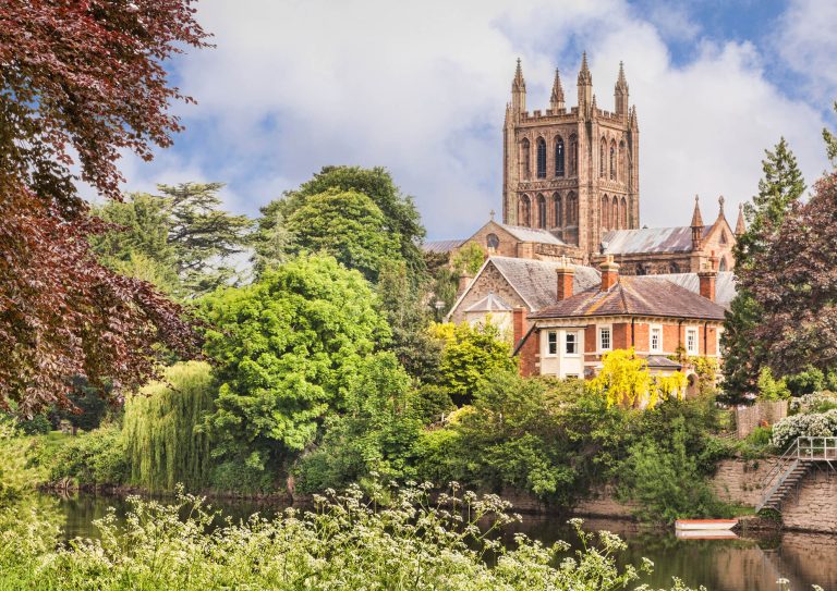 The view of Hereford Cathedral on a beautiful summer's day