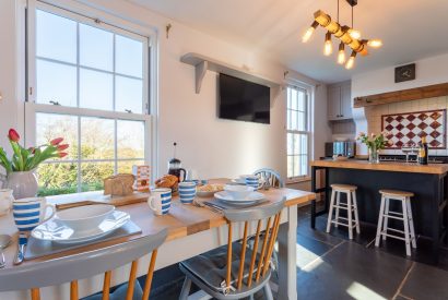 The kitchen and dining room at Millook View Farmhouse, Cornwall
