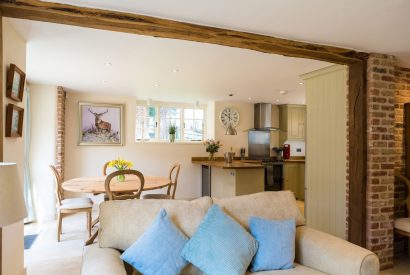 The open plan kitchen and living space at Brightwaters Stables, Hampshire