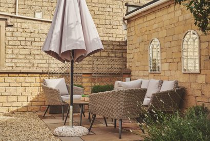 The outdoor seating area at Bay Tree Cottage, Cotswolds