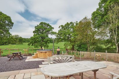The garden with hot tub at Bonnie Brae, Scottish Borders