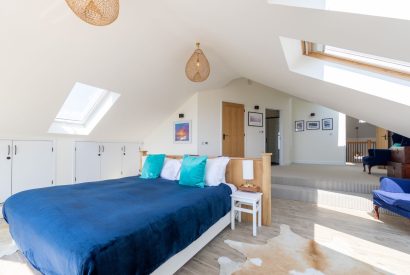 The master bedroom with an ensuite at Minack View, Cornwall