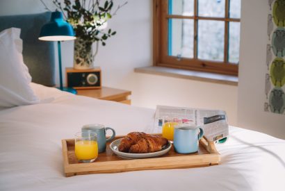 Breakfast on the bed at Foresters Cottage, Scotland